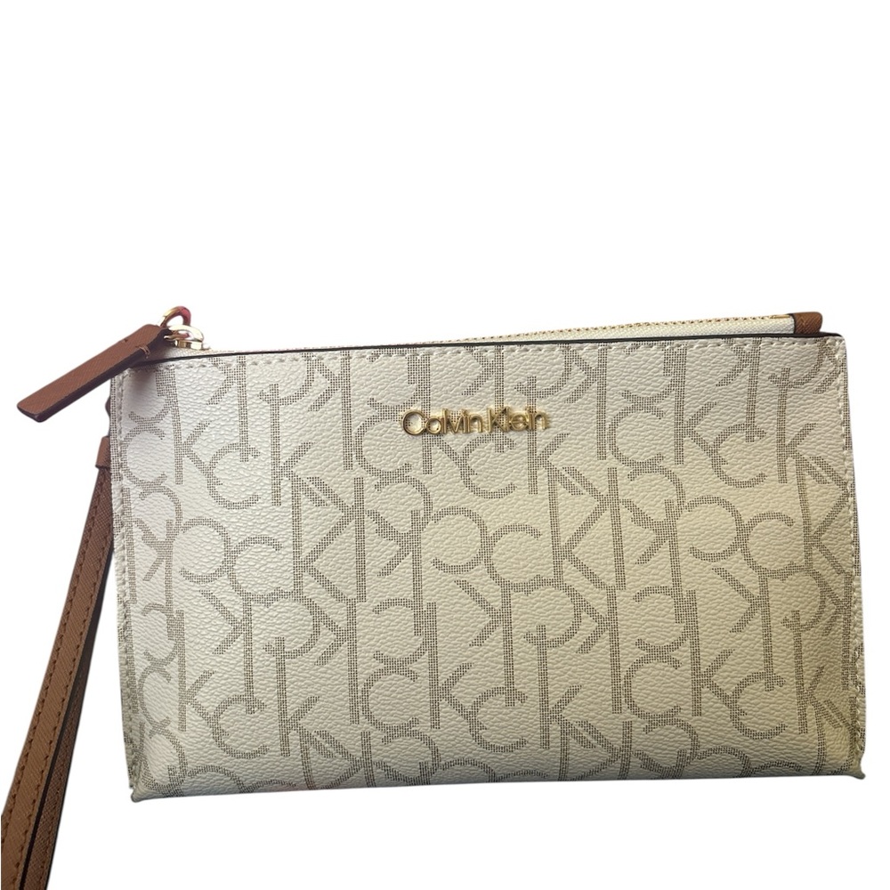 Calvin Klein Beige Monogram Wristlet